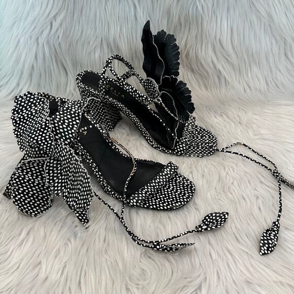 Anthropologie Cecelia New York Hibiscus Heels Leather Flower Polka Dot Floral - Picture 5 of 11